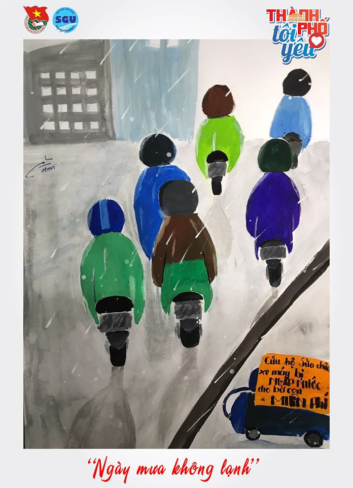 Đốn tim với loạt tranh ký họa “Thành phố tôi yêu” của sinh viên ĐH Sài Gòn ảnh 21