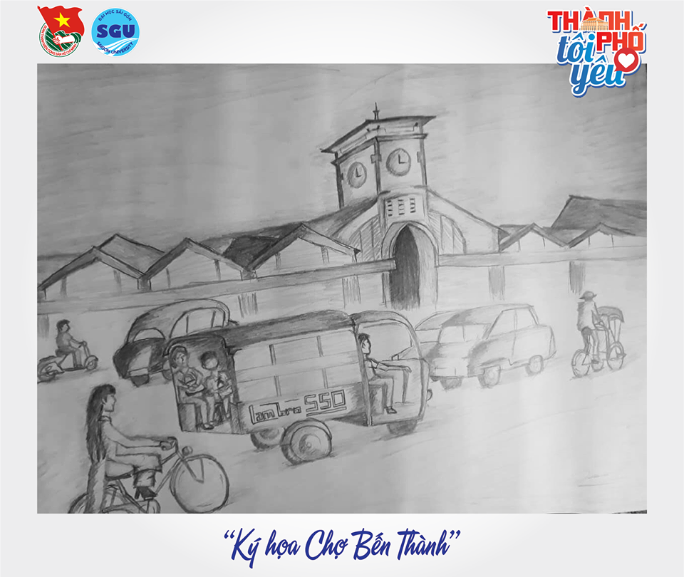 Đốn tim với loạt tranh ký họa “Thành phố tôi yêu” của sinh viên ĐH Sài Gòn ảnh 3