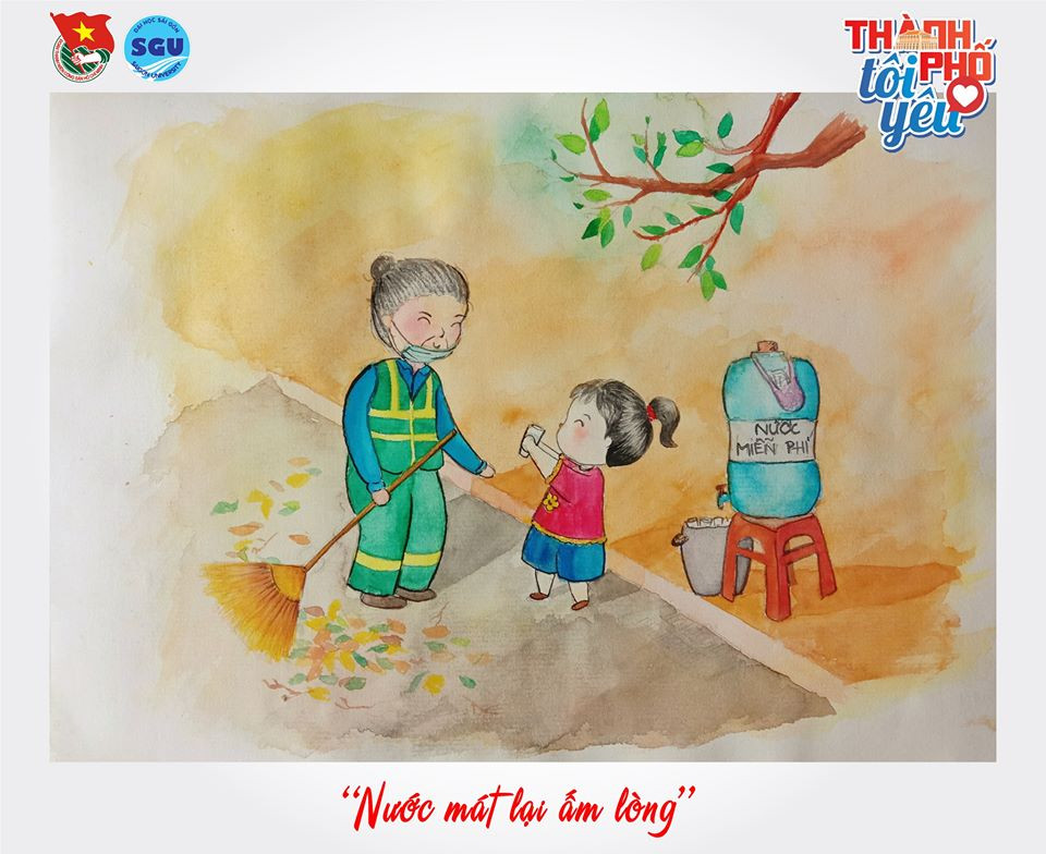 Đốn tim với loạt tranh ký họa “Thành phố tôi yêu” của sinh viên ĐH Sài Gòn ảnh 13