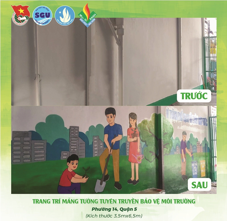 Sinh viên tình nguyện trường ĐH Sài Gòn làm hồi sinh những mảng tường cũ ảnh 4