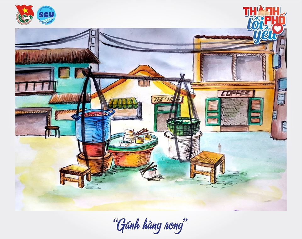 Đốn tim với loạt tranh ký họa “Thành phố tôi yêu” của sinh viên ĐH Sài Gòn ảnh 20