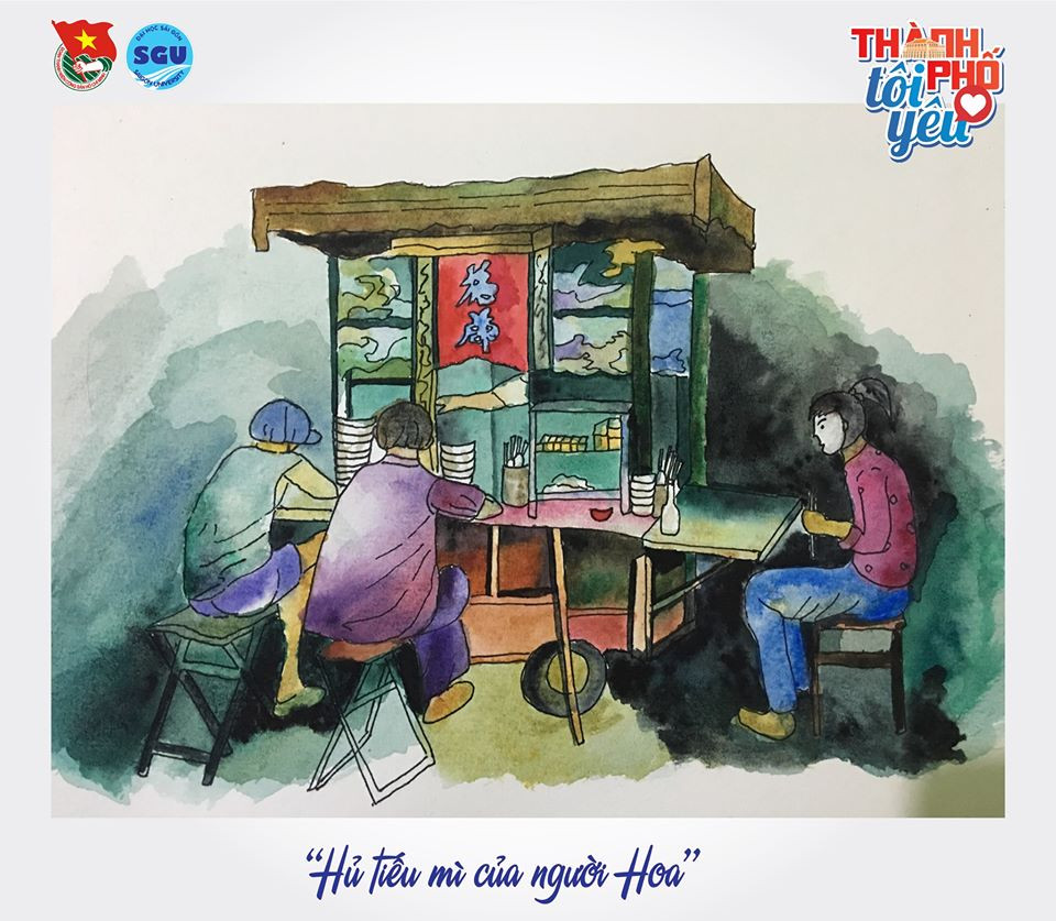 Đốn tim với loạt tranh ký họa “Thành phố tôi yêu” của sinh viên ĐH Sài Gòn ảnh 11