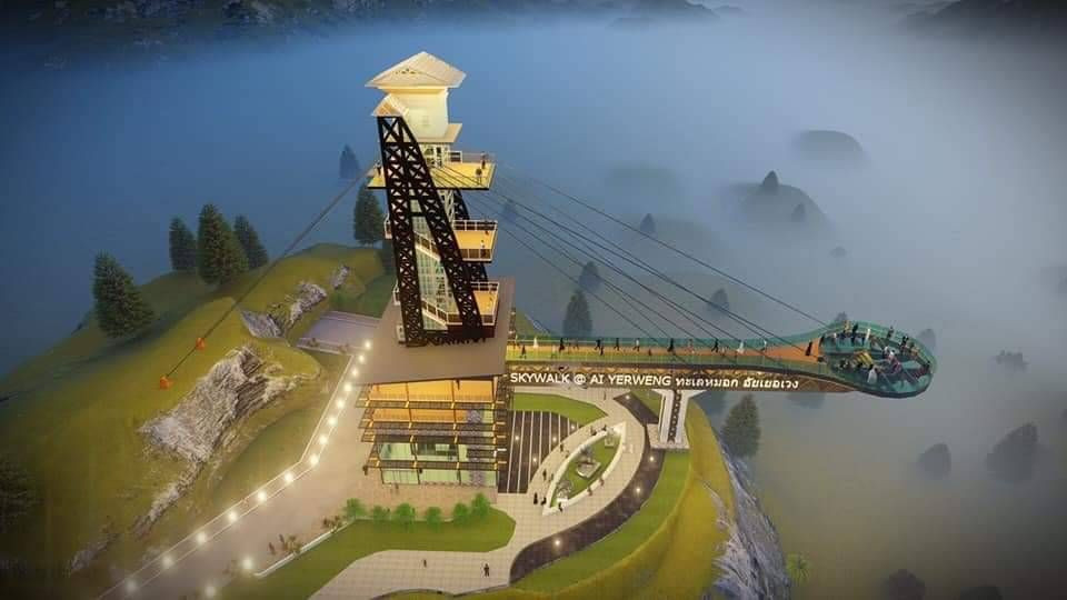 Với tầm nhìn từ trên cao, Ai Yerweng Skywalk lung linh với những ánh đèn và chìm giữa "biển sương mù" mờ ảo Cầu kính trên không dài nhất Đông Nam Á sắp mở cửa: “Hội cuồng chân” nôn nóng “check-in“ ảnh 4