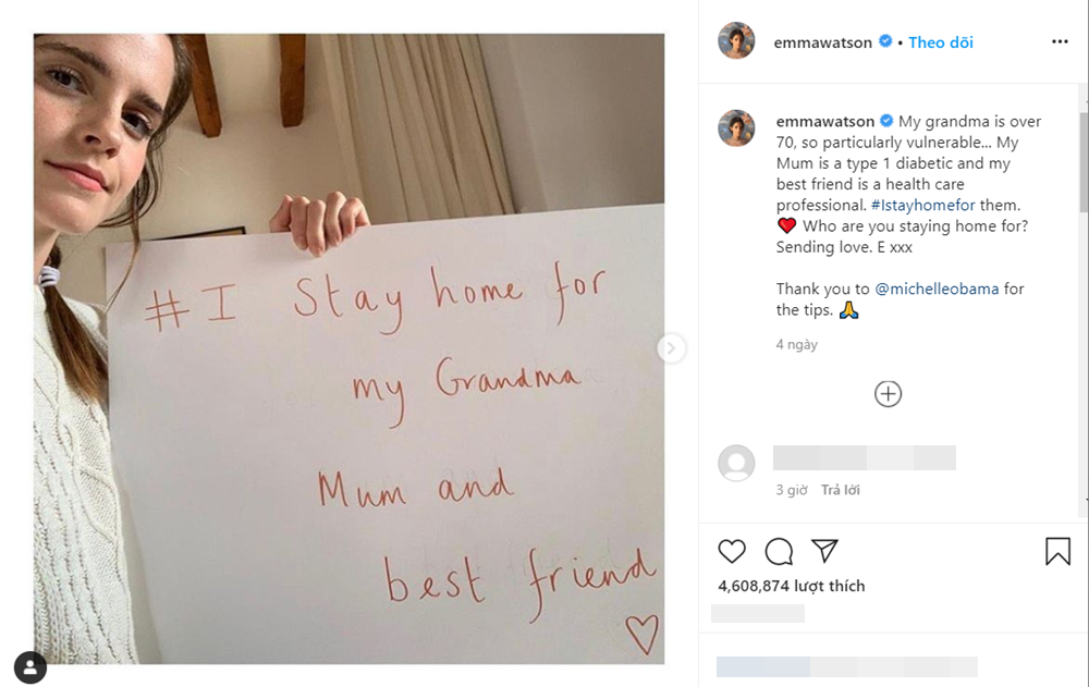 Emma Watson hưởng ứng #IStayHomeFor, gợi ý fan cách ở nhà nhưng vẫn hữu ích ảnh 1