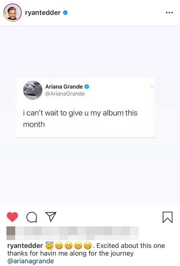 Ryan Tedder xác nhận tham gia trong sản phẩm sắp tới của Ariana Grande trên Instagram cá nhân Vừa nhá hàng comeback, hôm sau “chị Bảy” Ariana Grande lại xóa sạch sành sanh mọi thứ ảnh 4
