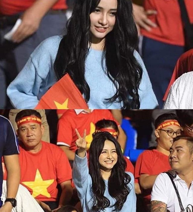 Cô gái xinh như mộng trên khán đài chung kết bóng đá nam SEA Games 30 ảnh 1