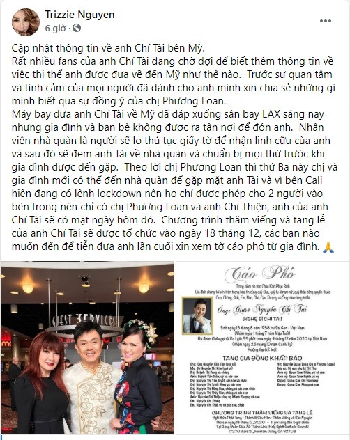 Tin mới nhất về tang lễ Chí Tài ở Mỹ: Môt ngày nữa vợ mới được gặp nam nghệ sĩ ảnh 2