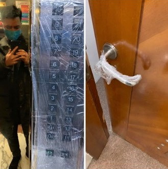 Chung cư Hà Nội thi nhau 'dùng chiêu' bọc nilon chống dịch corona ảnh 1