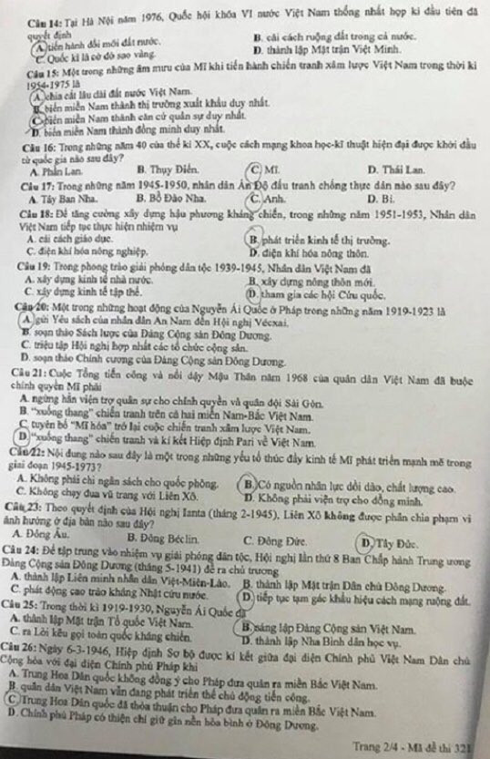 Gợi ý đáp án bài thi tổ hợp Khoa học Xã hội của kỳ thi tốt nghiệp THPT Quốc gia 2020 ảnh 9