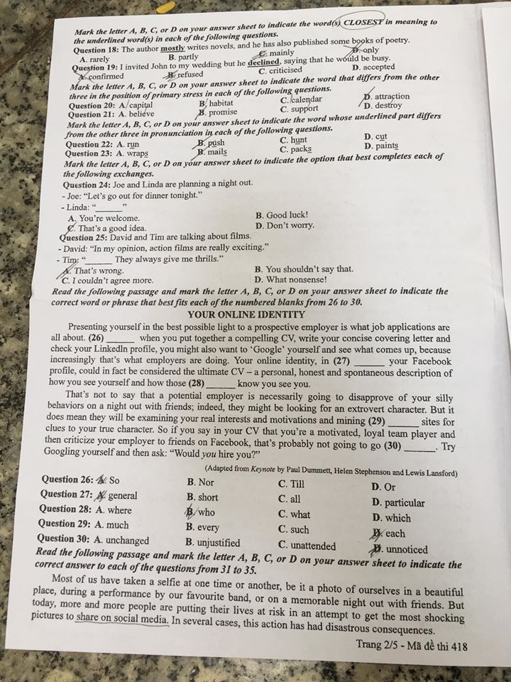 NÓNG: Gợi ý đáp án bài thi tiếng Anh kỳ thi tốt nghiệp THPT Quốc gia năm 2020 ảnh 2