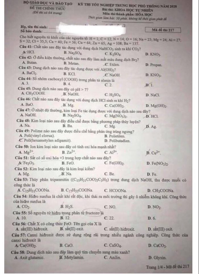 So ngay đáp án bài thi tổ hợp Khoa học Tự nhiên của kỳ thi Tốt nghiệp THPT 2020 ảnh 10