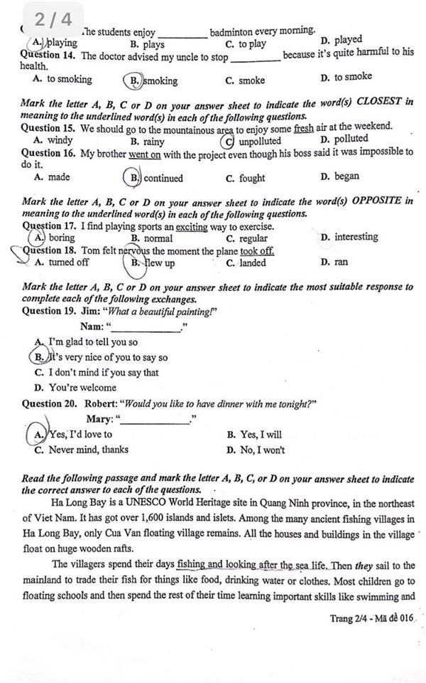Đáp án và nhận định đề thi môn Tiếng Anh lớp 10 THPT tại Hà Nội năm 2020 ảnh 2