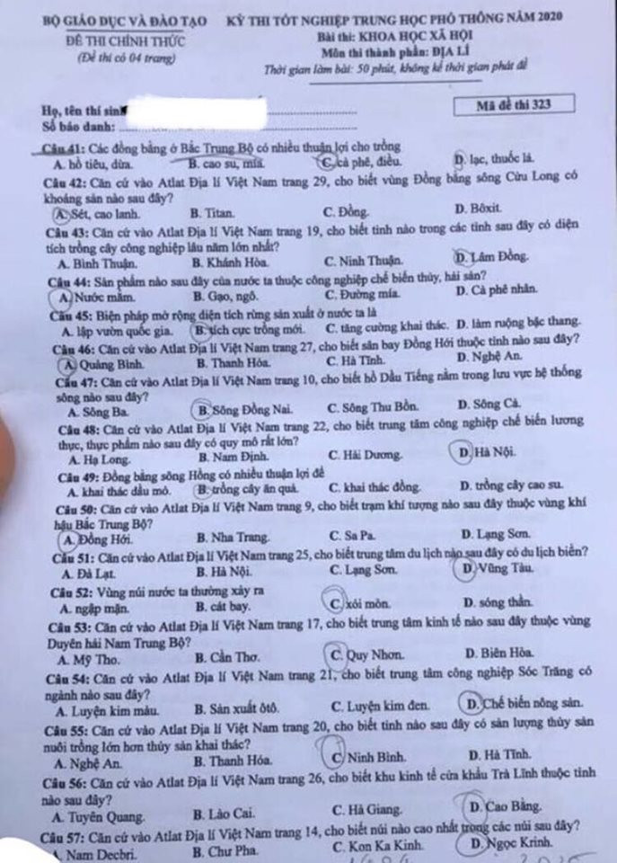 Gợi ý đáp án bài thi tổ hợp Khoa học Xã hội của kỳ thi tốt nghiệp THPT Quốc gia 2020 ảnh 13