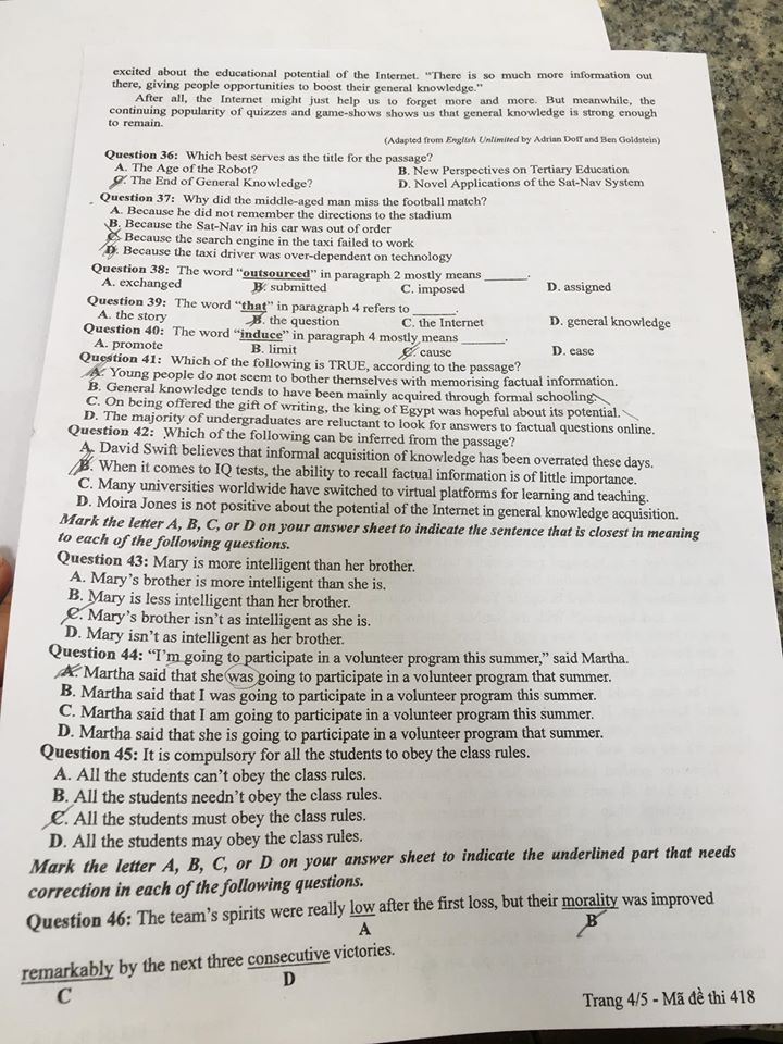 NÓNG: Gợi ý đáp án bài thi tiếng Anh kỳ thi tốt nghiệp THPT Quốc gia năm 2020 ảnh 4