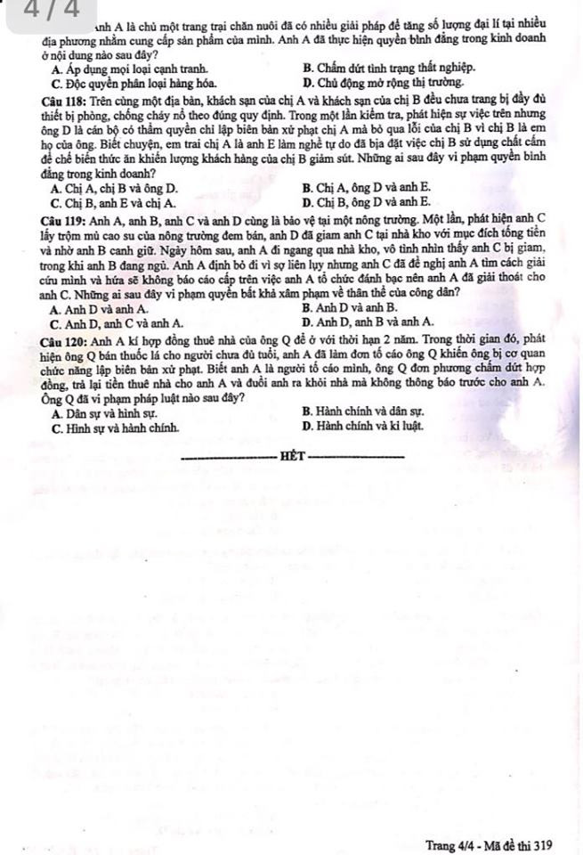 Gợi ý đáp án bài thi tổ hợp Khoa học Xã hội của kỳ thi tốt nghiệp THPT Quốc gia 2020 ảnh 5