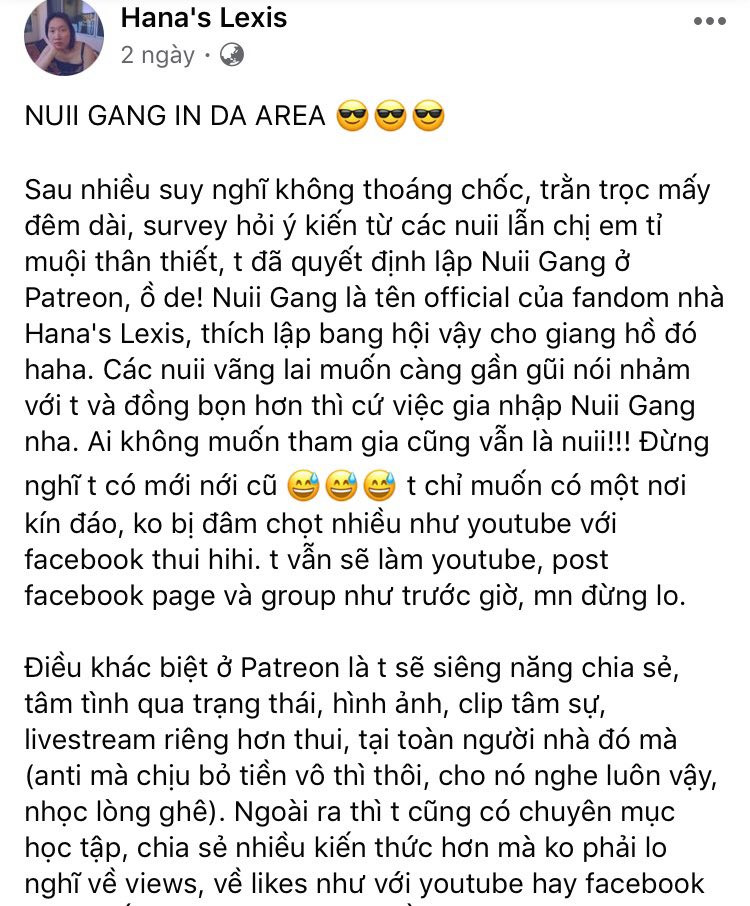 YouTuber Hana's Lexis thu phí người hâm mộ trên nền tảng mới tạo ra ý kiến trái chiều ảnh 1