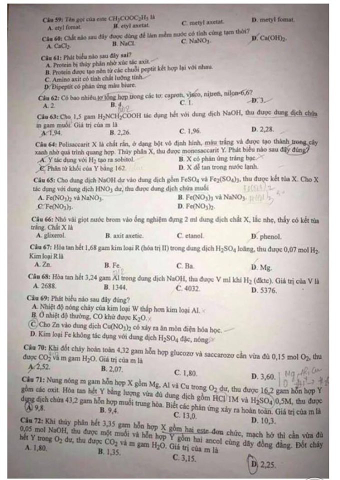 So ngay đáp án bài thi tổ hợp Khoa học Tự nhiên của kỳ thi Tốt nghiệp THPT 2020 ảnh 11
