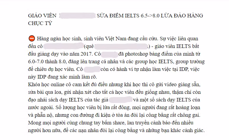 “Phốt” dậy sóng giới IELTS Việt Nam: Giáo viên bị tố khai khống điểm, không vững kiến thức ảnh 1