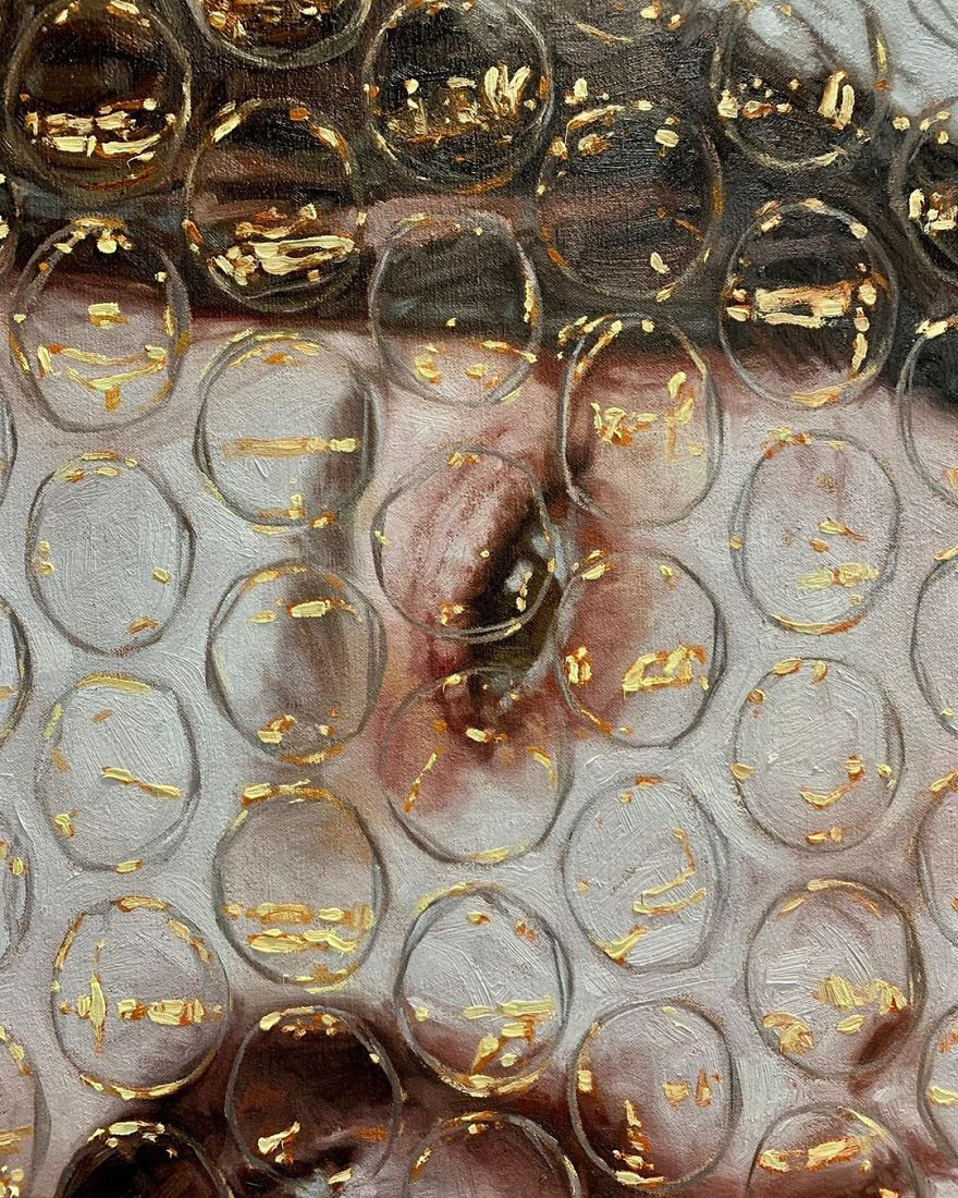 Góc đánh đố thị giác: Họa sĩ tự “sáng chế” miếng xốp bong bóng bảo vệ tranh y như thật ảnh 2