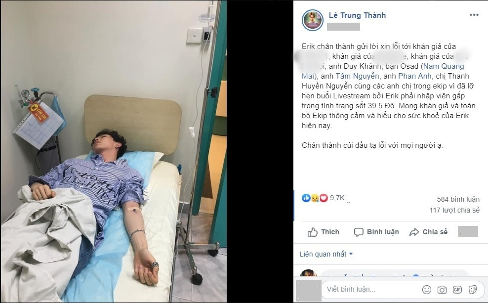 Erik bất ngờ chia sẻ ảnh nhập viện khiến người hâm mộ không khỏi lo lắng ảnh 2