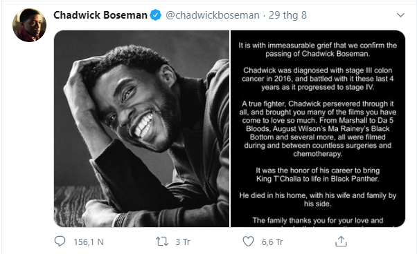 Bài đăng cuối cùng của “Báo đen” Chadwick Boseman đạt nhiều like nhất lịch sử Twitter ảnh 1