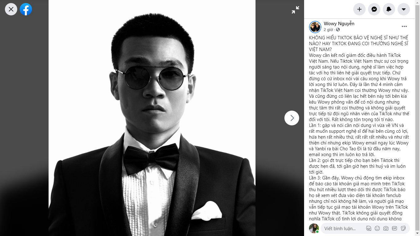 Lần hiếm hoi Wowy tỏ thái độ bức xúc, tố TikTok “đang coi thường nghệ sĩ Việt“ ảnh 1
