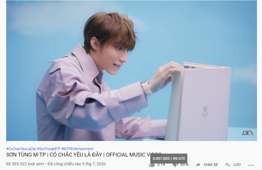 "Có chắc yêu là đây" hiện đang sở hữu hơn 3 triệu lượt like trên YouTube. (Ảnh chụp màn hình) Sắp đạt 100 triệu view, “Có chắc yêu là đây” vừa giúp Sơn Tùng M-TP lập thêm kỉ lục mới ảnh 1