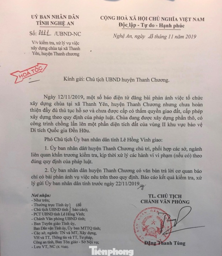 Tỉnh Nghệ An yêu cầu báo cáo vụ chùa không phép xâm lấn di tích ảnh 1