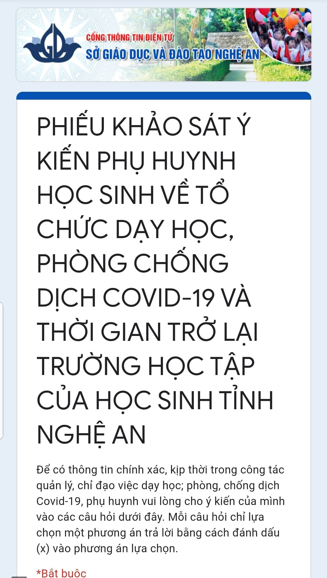 Sở GD&ĐT Nghệ An khảo sát ý kiến phụ huynh thời gian học sinh trở lại trường ảnh 1