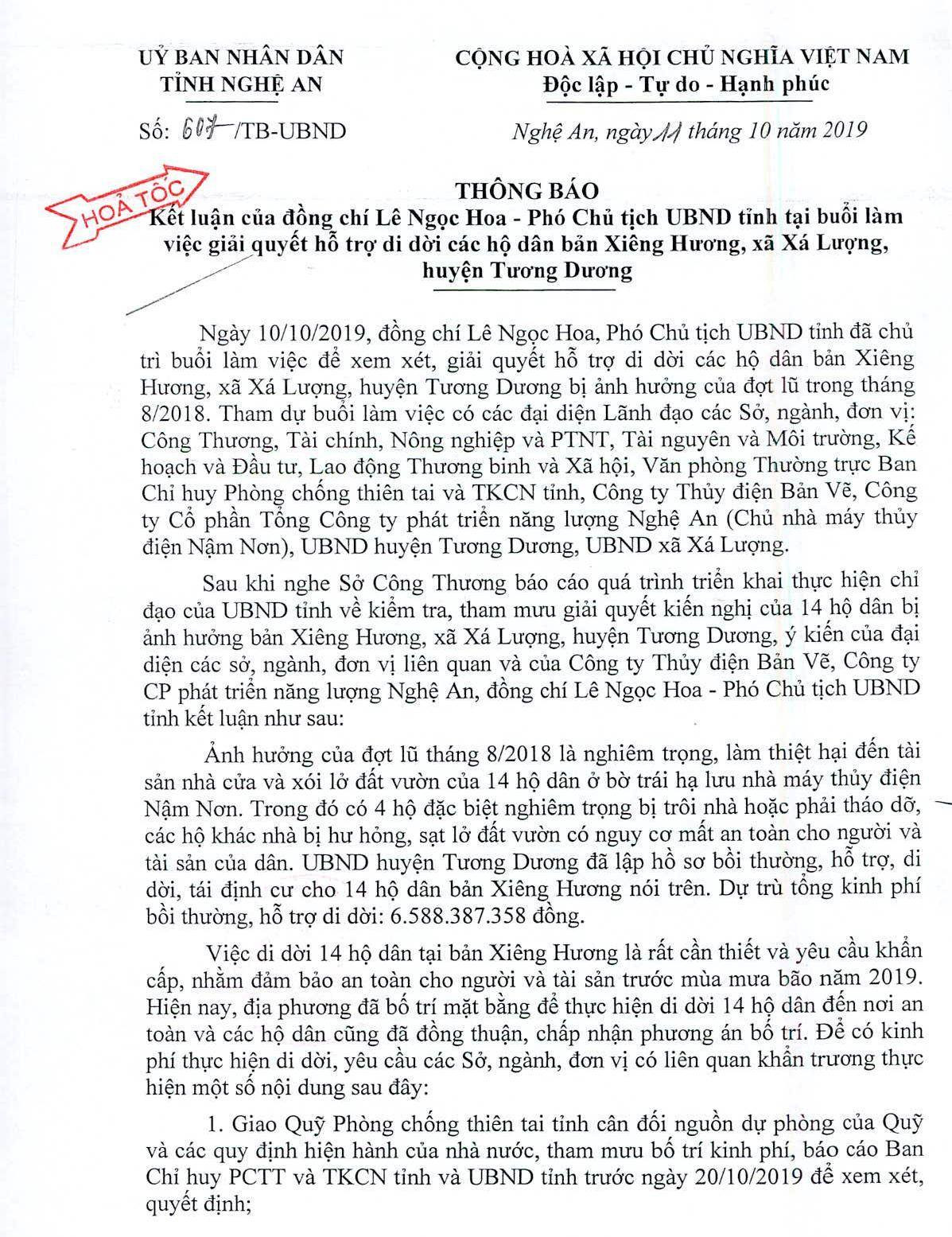 Nghệ An đề nghị 2 nhà máy thủy điện hỗ trợ di dời 14 hộ dân khỏi vùng nguy hiểm ảnh 1