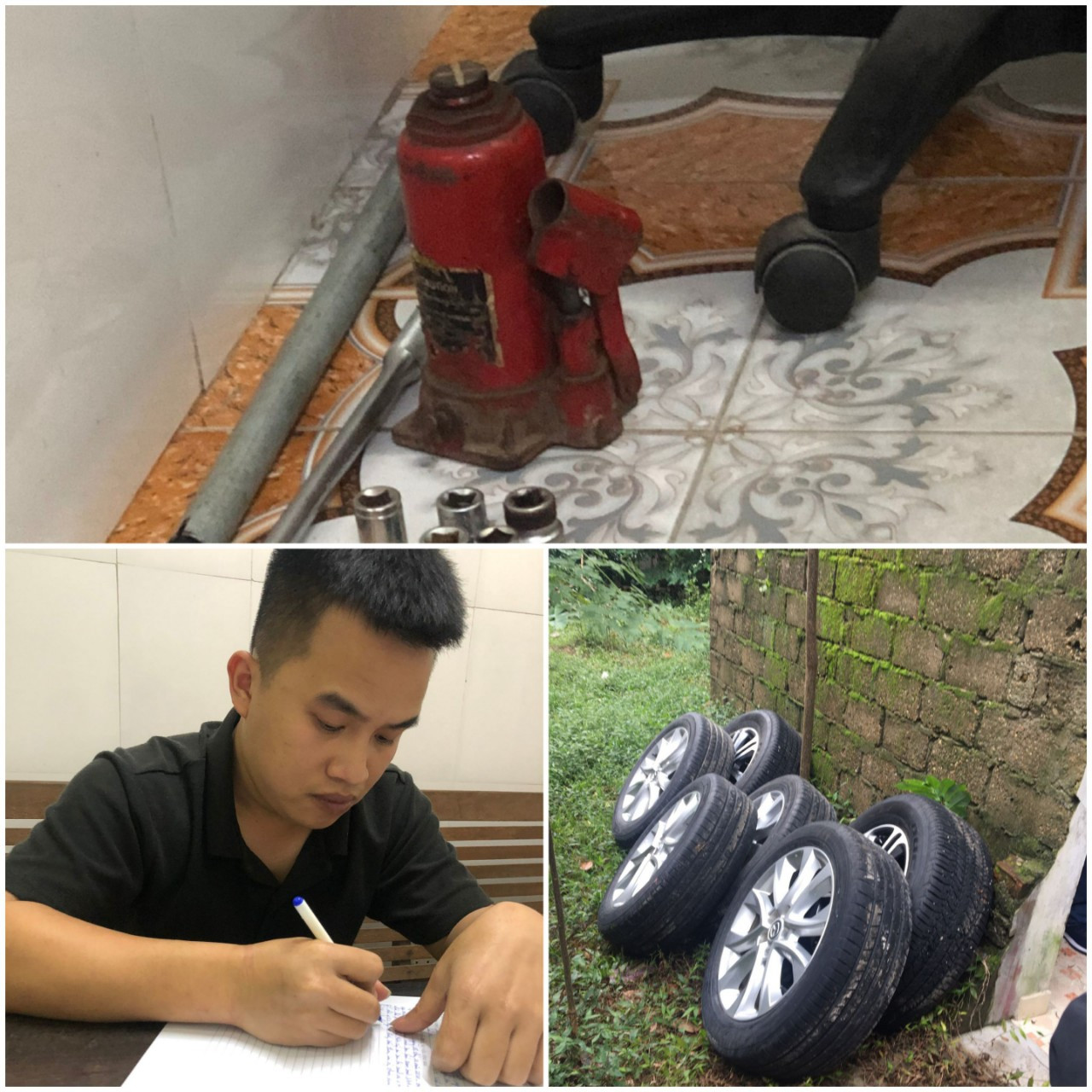 Mật phục bắt giữ đối tượng kê gạch trộm nhiều bánh xe trong đêm ảnh 1