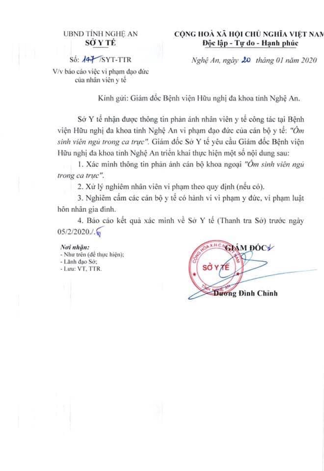 Xác minh thông tin bác sỹ ở Nghệ An 'ôm sinh viên ngủ trong ca trực' ảnh 2