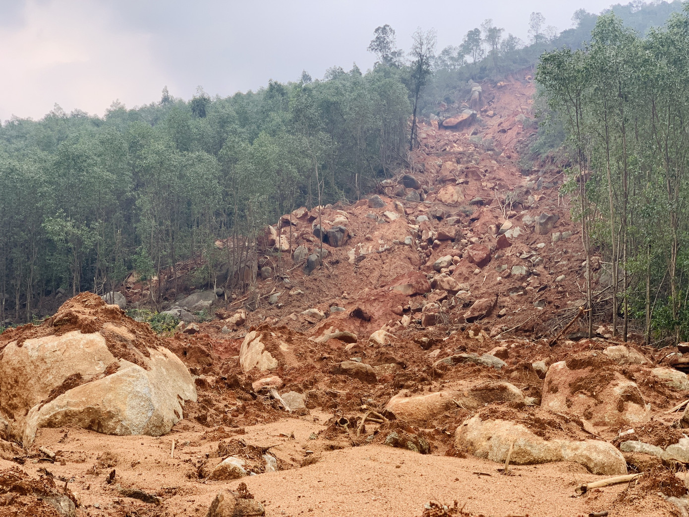  Núi lở, nhiều khối đất đá 'khổng lồ' đổ xuống ruộng ảnh 13