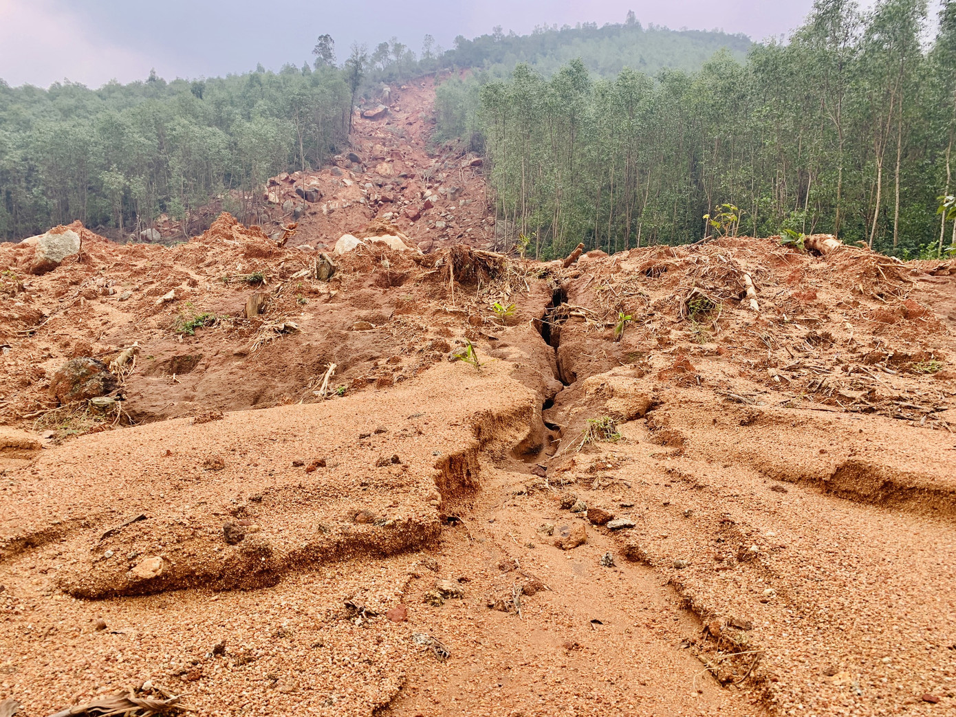  Núi lở, nhiều khối đất đá 'khổng lồ' đổ xuống ruộng ảnh 2