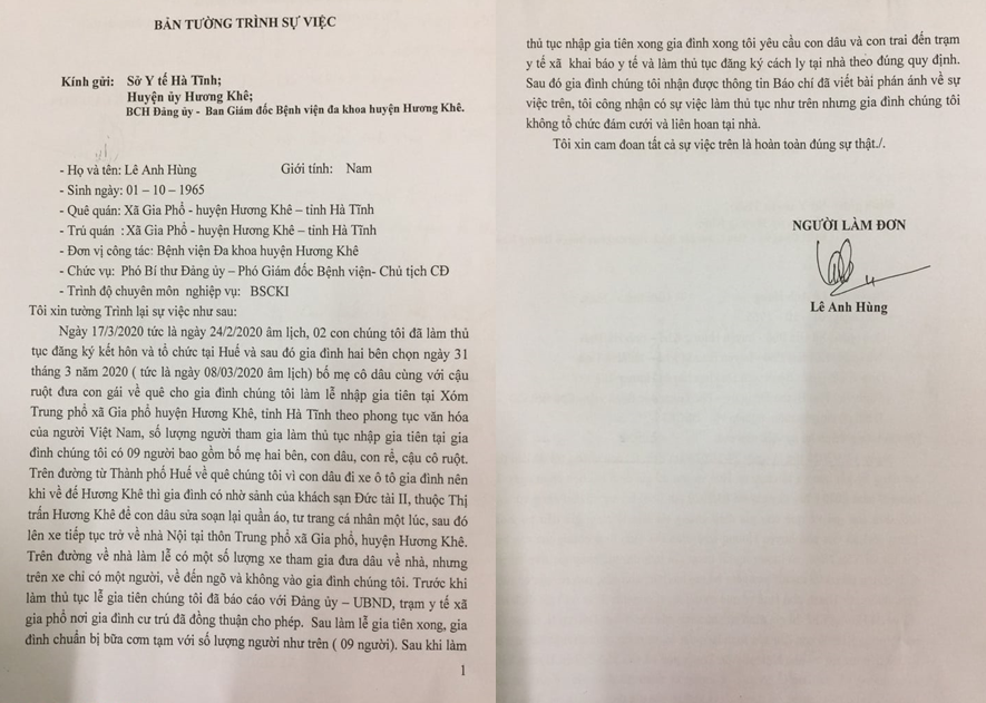 Phó GĐ bệnh viện rước dâu linh đình cho con trong mùa dịch viết gì trong tường trình? ảnh 2