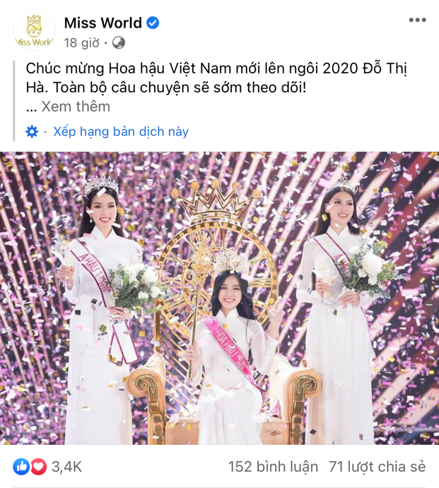 Trang chủ Miss World dành nhiều lời khen ngợi cho tân Hoa hậu Việt Nam Đỗ Thị Hà ảnh 1