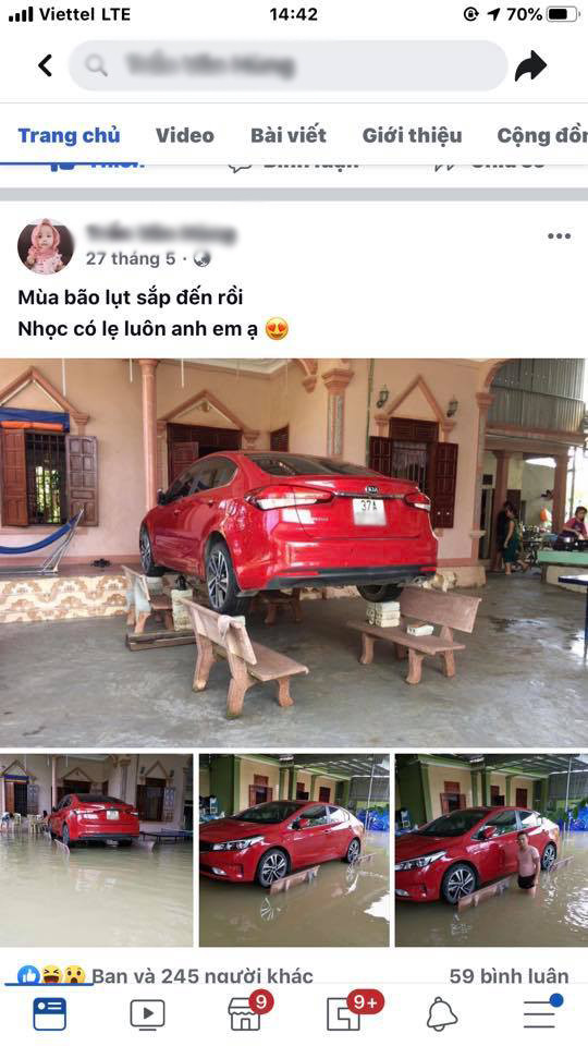 Chủ xe ở Nghệ An chống ngập cho ôtô nhờ ghế đá và gạch ảnh 4