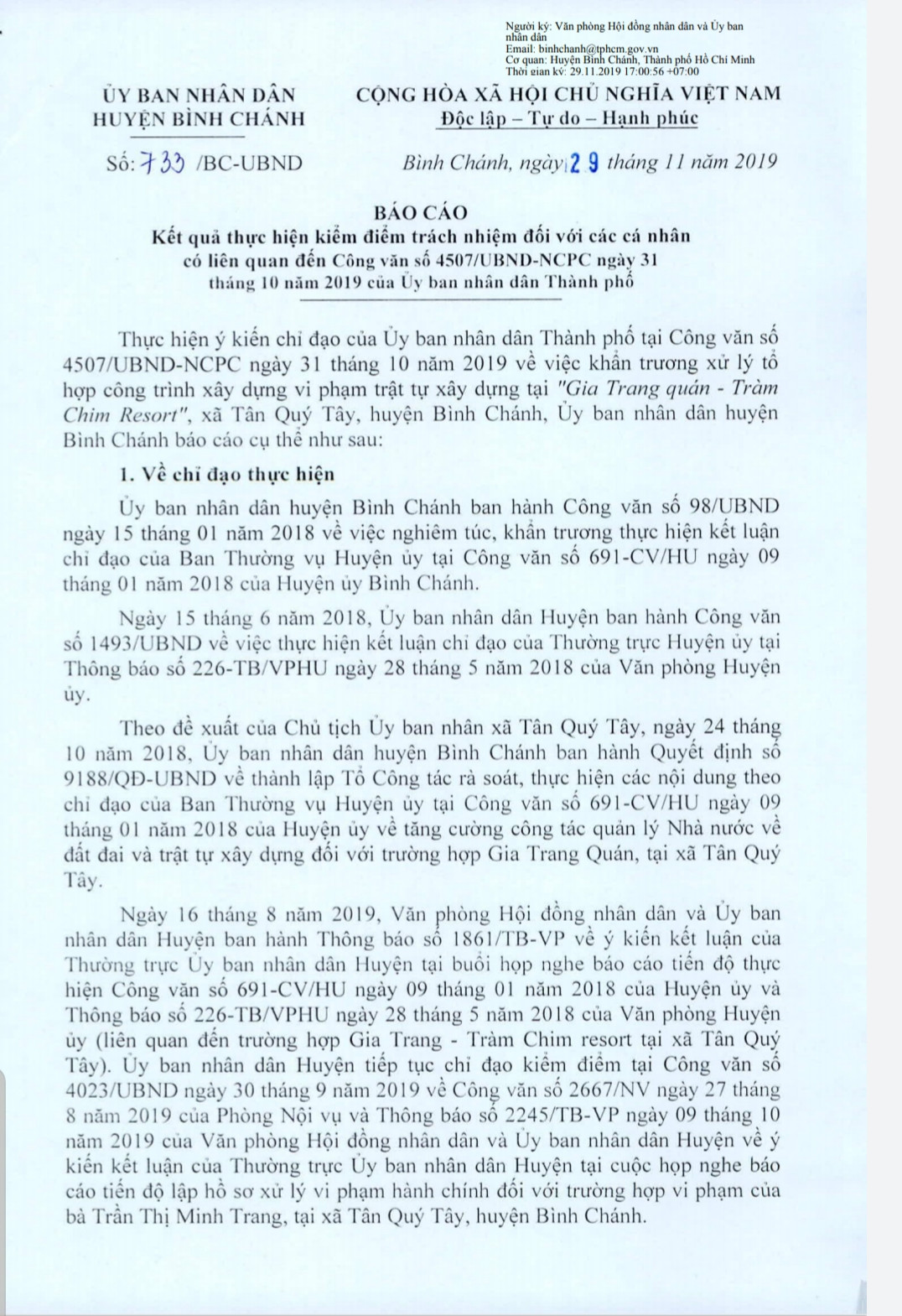 Kỷ luật hàng loạt cán bộ, công chức liên quan đến Tràm Chim Resort ảnh 1