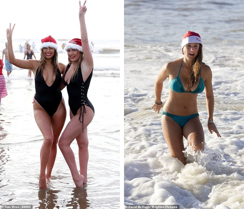 Mặc giá lạnh 7-8 độ C, loạt cô gái đổ xô đi tắm biển dịp Giáng sinh ảnh 1