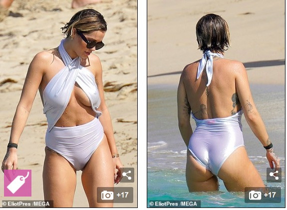 Rita Ora mặc áo tắm trắng mỏng tang lộ điểm nhạy cảm ảnh 3