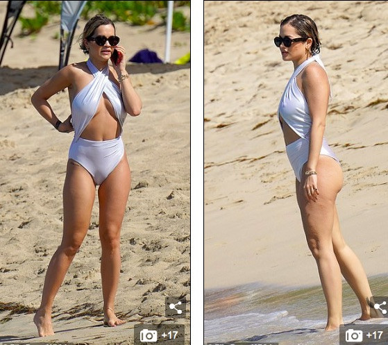 Rita Ora mặc áo tắm trắng mỏng tang lộ điểm nhạy cảm ảnh 2