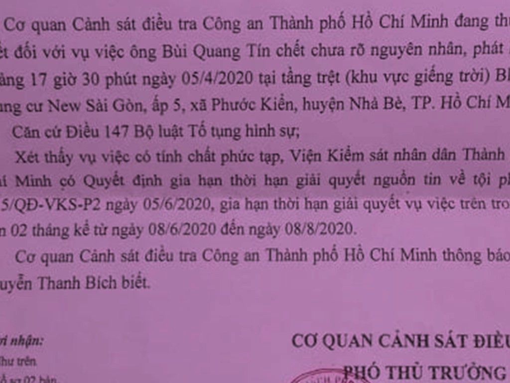 Gia hạn giải quyết vụ tiến sĩ Bùi Quang Tín rơi lầu tử vong ảnh 1