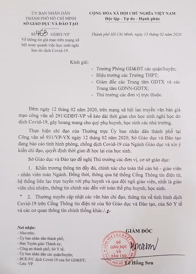 Công an TPHCM điều tra vụ giả văn bản cho học sinh TPHCM nghỉ học vì Covid-19 ảnh 1