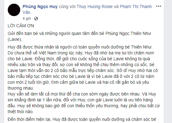 Nam ca sĩ Phùng Ngọc Huy thông báo đã được toàn quyền nuôi dưỡng bé Lavie ảnh 1