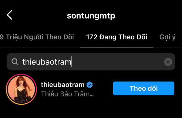 Sơn Tùng thì vẫn giữ follow với Thiều Bảo Trâm. Thiều Bảo Trâm “unfollow” Sơn Tùng M-TP làm mạng xã hội dậy sóng giữa đêm: Chuyện gì đây? ảnh 3