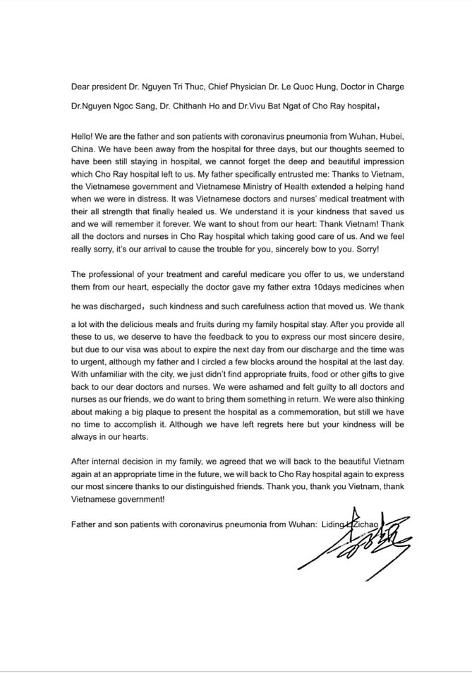 Bệnh nhân Trung Quốc khỏi Covid-19 nói gì trong lá thư gửi bác sĩ Việt Nam? ảnh 2