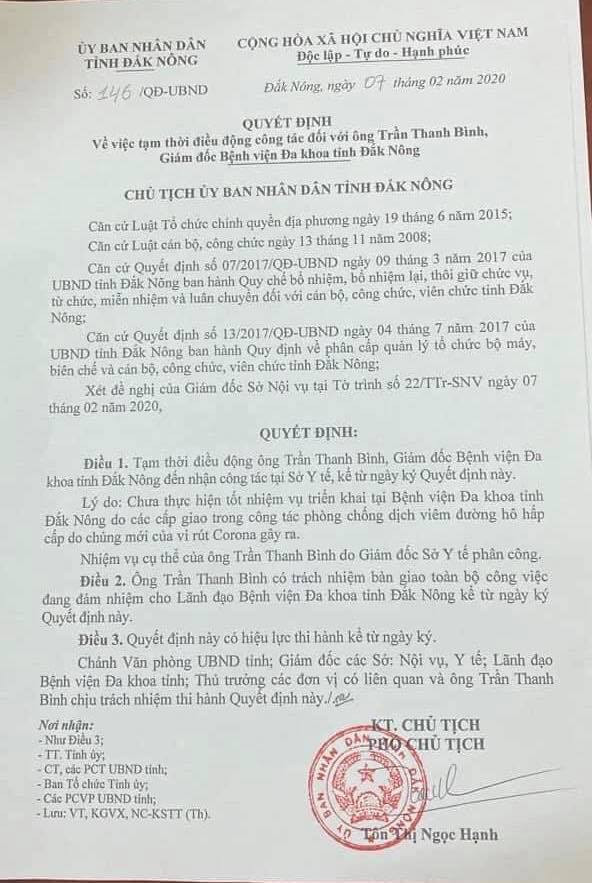 Giám đốc bệnh viện bị điều chuyển vì lơ là phòng dịch corona có thể khiếu nại ảnh 1