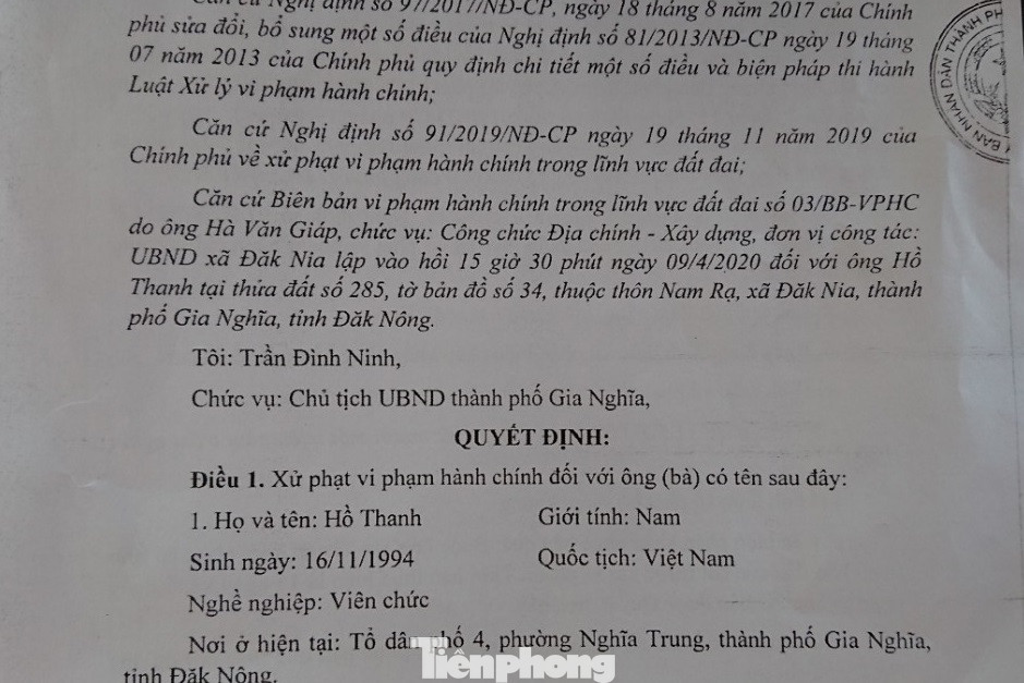 Con trai Giám đốc Sở y tế Đắk Nông bị xử phạt vi phạm đất đai ảnh 1