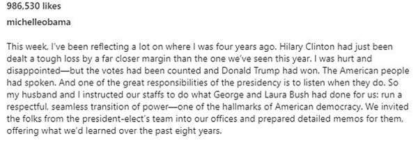 Bài học cuộc sống mà cư dân mạng chỉ ra trong “tâm thư” bà Michelle Obama gửi ông Trump ảnh 1