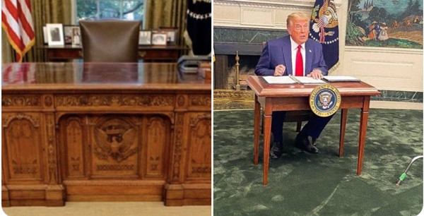 Hay đây là sự khác biệt giữa hàng "order" và hàng nhận được? Ảnh: Twitter. Tổng thống Trump gặp chuyện oái oăm: Họp báo ở Nhà Trắng mà ai cũng chỉ chú ý đến cái bàn ảnh 3